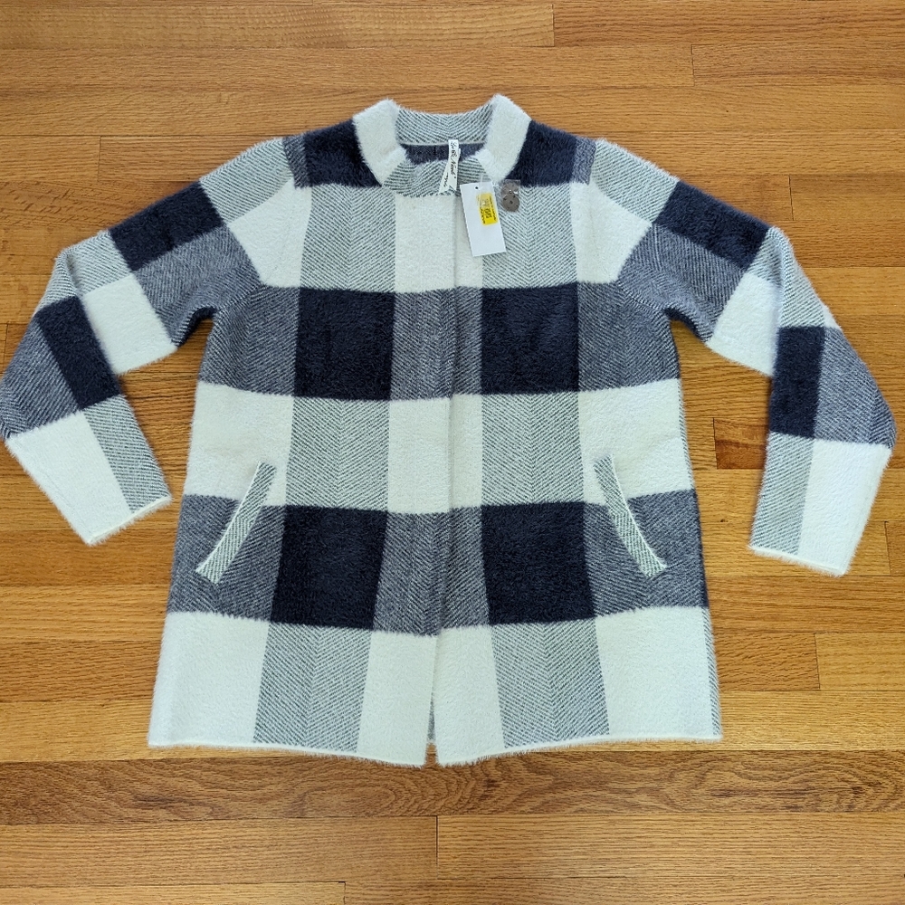 New Leo And Nicole Mandarin Blue Plaid Jacket Thick And Incredibly Soft